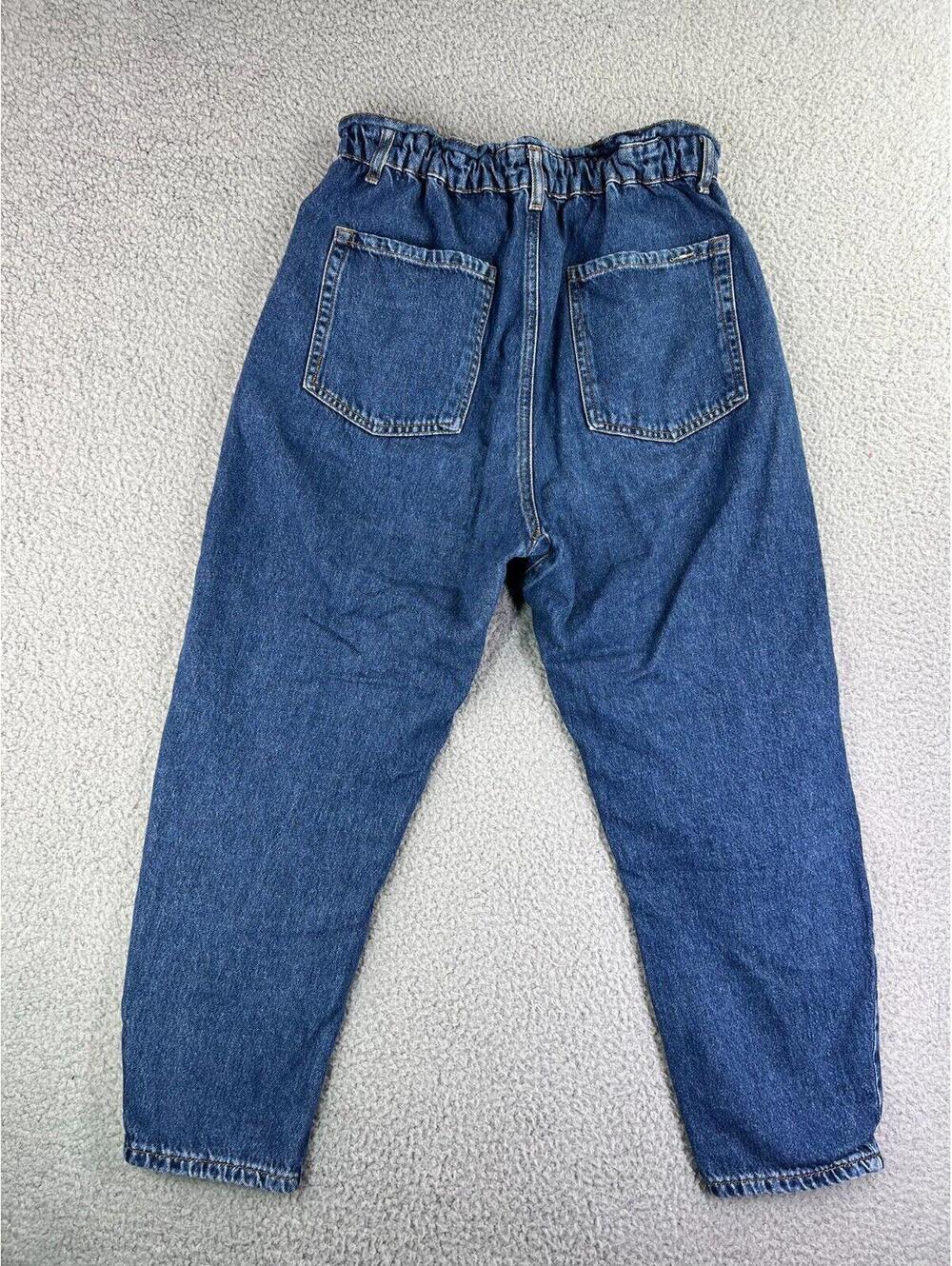 ZARA Womens High Waisted Cropped Jeans Blue Cotton Pockets Boho Casual Size 6